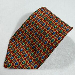 Brioni Men's Red Silk Necktie Jewel Tone Geometric‎ Pattern Luxury Tie 60"x4"
